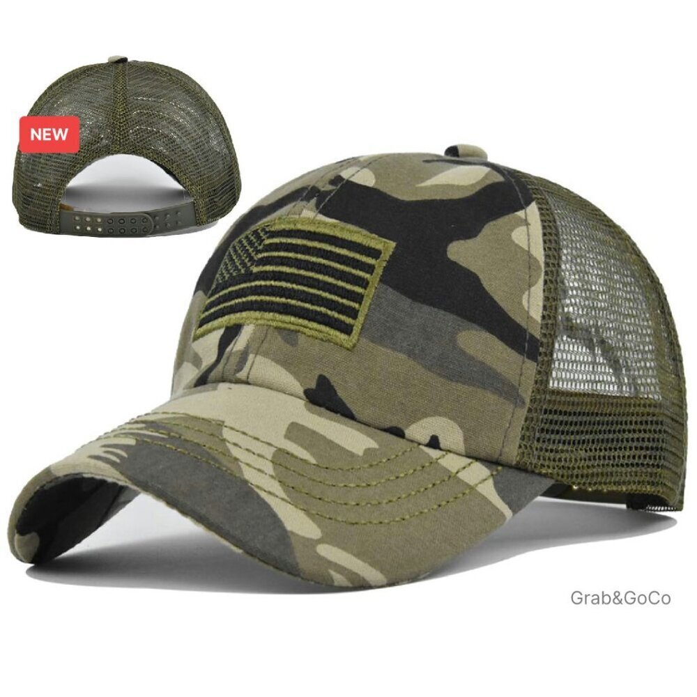 American Flag Trucker Hat Mesh Back Patriotic Baseball Cap Adjustable Unisex